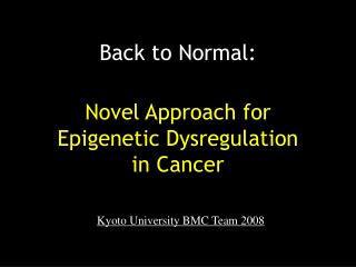 Novel Approach for Epigenetic Dysregulation in Cancer