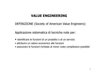 VALUE ENGINEERING