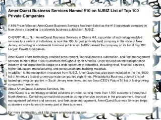 AmeriQuest Business Services Named #10 on NJBIZ List