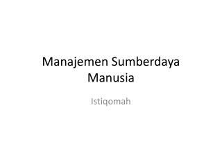 Manajemen Sumberdaya Manusia