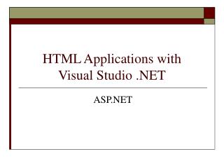 HTML Applications with Visual Studio .NET