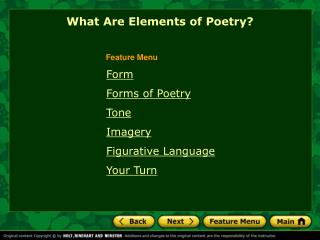 Form Forms of Poetry Tone Imagery Figurative Language Your Turn