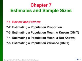 Chapter 7 Estimates and Sample Sizes