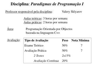 Disciplina : Paradigmas de Programação I