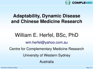 Adaptability, Dynamic Disease and Chinese Medicine Research