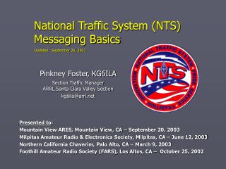 National Traffic System (NTS) Messaging Basics