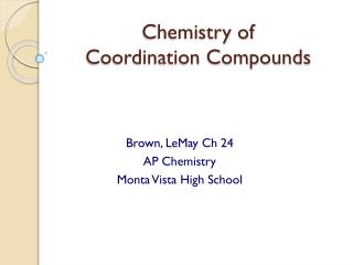 Chemistry of Coordination Compounds