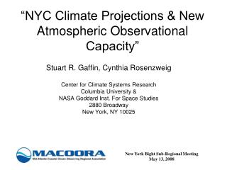 “NYC Climate Projections &amp; New Atmospheric Observational Capacity”