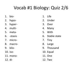 Vocab #1 Biology: Quiz 2/6