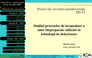 Proiect de cercetare postdoctorala PD-53