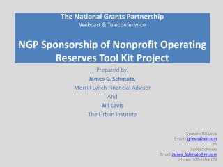 The National Grants Partnership Webcast &amp; Teleconference NGP Sponsorship of Nonprofit Operating Reserves Tool Kit Pr