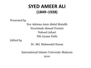 SYED AMEER ALI (1849–1928)