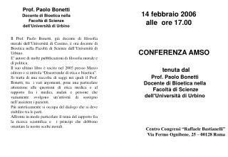 tenuta dal Prof. Paolo Bonetti Docente di Bioetica nella Facoltà di Scienze