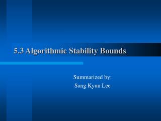 5.3 Algorithmic Stability Bounds