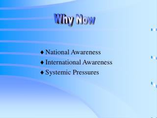 National Awareness International Awareness Systemic Pressures