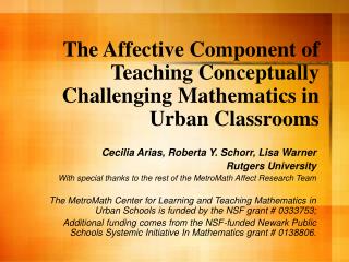 The Affective Component of Teaching Conceptually Challenging Mathematics in Urban Classrooms