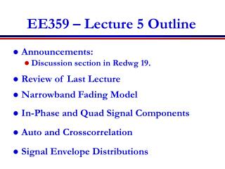 EE359 – Lecture 5 Outline