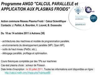 Programme ANGD &quot;CALCUL PARALLELE et APPLICATION AUX PLASMAS FROIDS&quot;