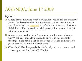 AGENDA: June 17 2009