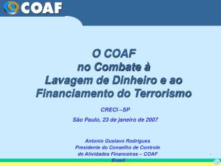 O COAF no Combate à Lavagem de Dinheiro e ao Financiamento do Terrorismo