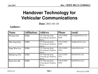 Handover Technology for Vehicular Communications