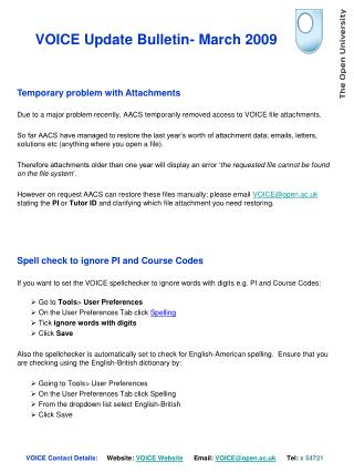 VOICE Update Bulletin- March 2009