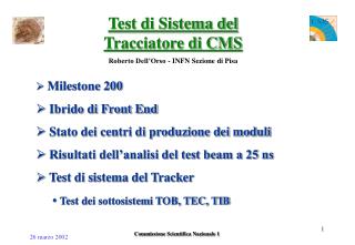 Test di Sistema del Tracciatore di CMS Roberto Dell’Orso - INFN Sezione di Pisa