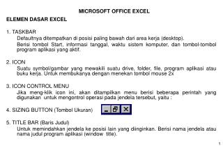 ELEMEN DASAR EXCEL 1. TASKBAR