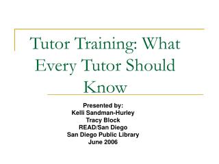 Tutor Training: What Every Tutor Should Know