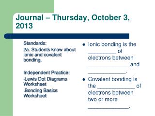 Journal – Thursday, October 3, 2013