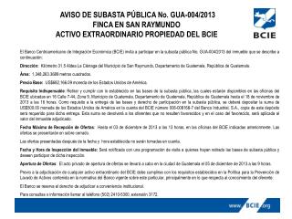 AVISO DE SUBASTA PÚBLICA No. GUA-004/2013 FINCA EN SAN RAYMUNDO