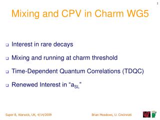 Mixing and CPV in Charm WG5