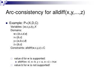 Arc-consistency for alldiff(x,y,...,z)