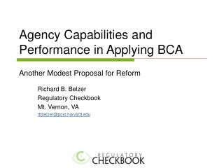 Agency Capabilities and Performance in Applying BCA