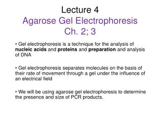 Lecture 4 Agarose Gel Electrophoresis Ch. 2; 3