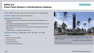 BWSC A/S : P ower Plants Designs in Interdisciplinary Database