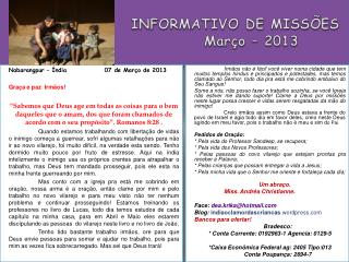 INFORMATIVO DE MISSÕES Março – 2013