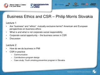 Business Ethics and CSR – Philip Morris Slovakia