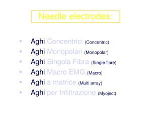 Aghi Concentrici (Concentric) Aghi Monopolari (Monopolar) Aghi Singola Fibra (Single fibre)