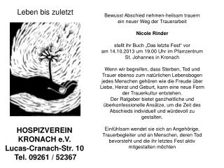 HOSPIZVEREIN KRONACH e.V. Lucas-Cranach-Str. 10 Tel. 09261 / 52367