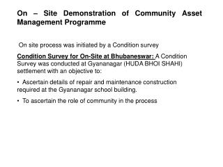 On – Site Demonstration of Community Asset Management Programme