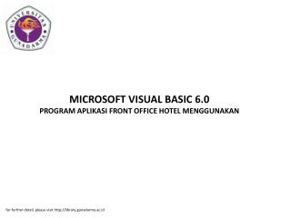 MICROSOFT VISUAL BASIC 6.0 PROGRAM APLIKASI FRONT OFFICE HOTEL MENGGUNAKAN