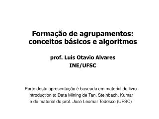 Formação de agrupamentos: conceitos básicos e algoritmos prof. Luis Otavio Alvares INE/UFSC