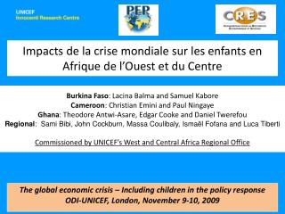 Impacts de la crise mondiale sur les enfants en Afrique de l’Ouest et du Centre