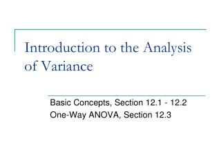 Introduction to the Analysis of Variance