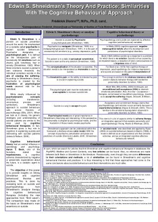 Edwin S. Shneidman’s Theory And Practice: Similarities With The Cognitive Behaviourial Approach