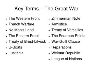 Key Terms – The Great War