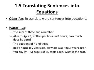 1.5 Translating Sentences into Equations