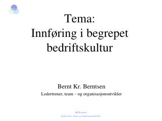 Tema: Innføring i begrepet bedriftskultur