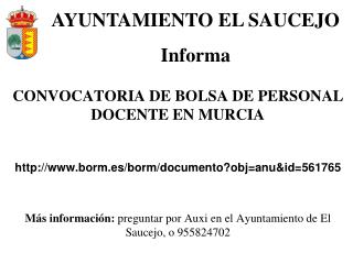 CONVOCATORIA DE BOLSA DE PERSONAL DOCENTE EN MURCIA